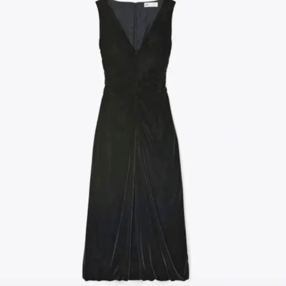 Tory Burch Black Velvet V-Neck Midi Dress NWT | Size 4 | $698 Retail - Picture 4 of 11